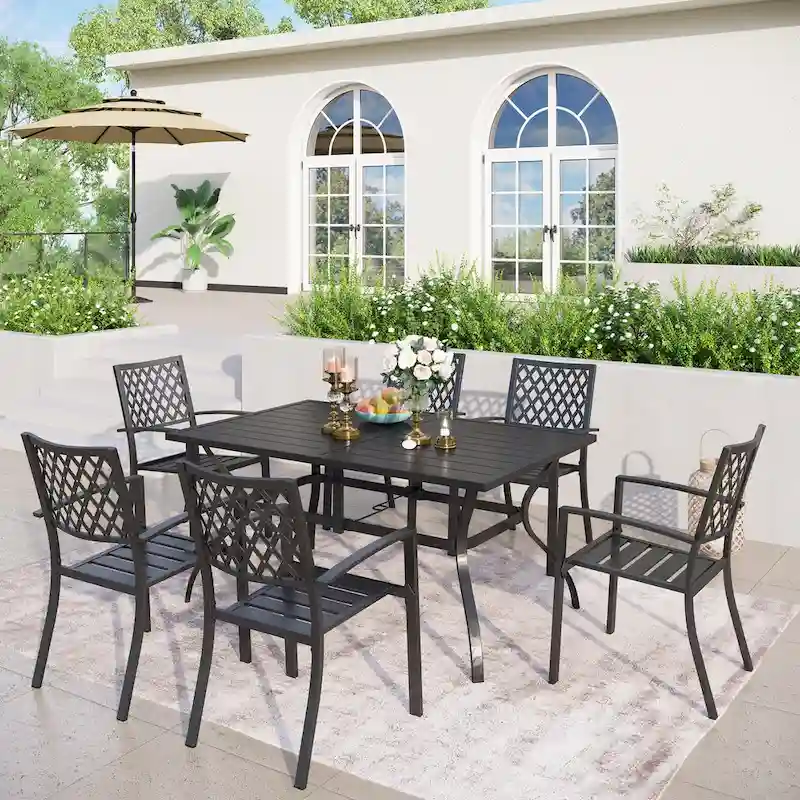 MAISON ARTS 7-piece Outdoor E-coating Metal Patio Dining Set with Stackable Chairs