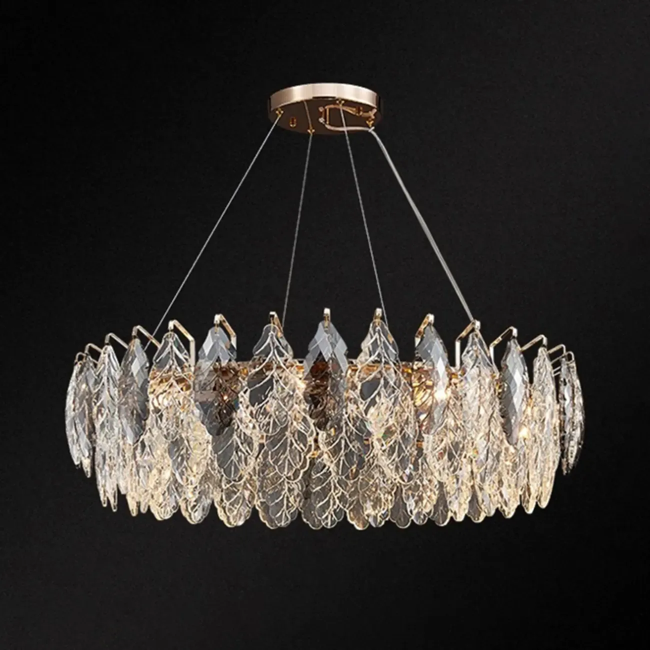 Exquisite Round Multi-light Crystal Leaf Chandelier
