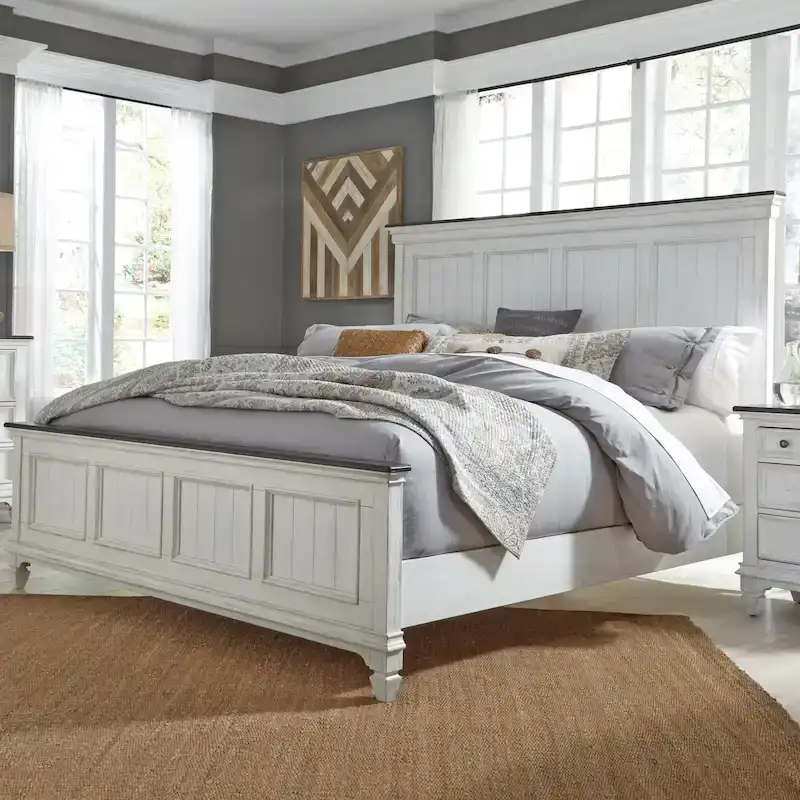 Copper Grove Allyson Park Wirebrushed White Charcoal Queen Panel Bed
