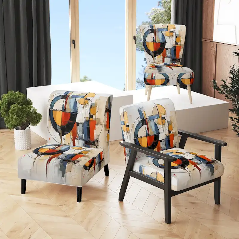 Designart   Colorful Mid Century Abstract Fusion I   Upholstered Mid-century Accent Chair and Mid-Century Modern Arm Chair