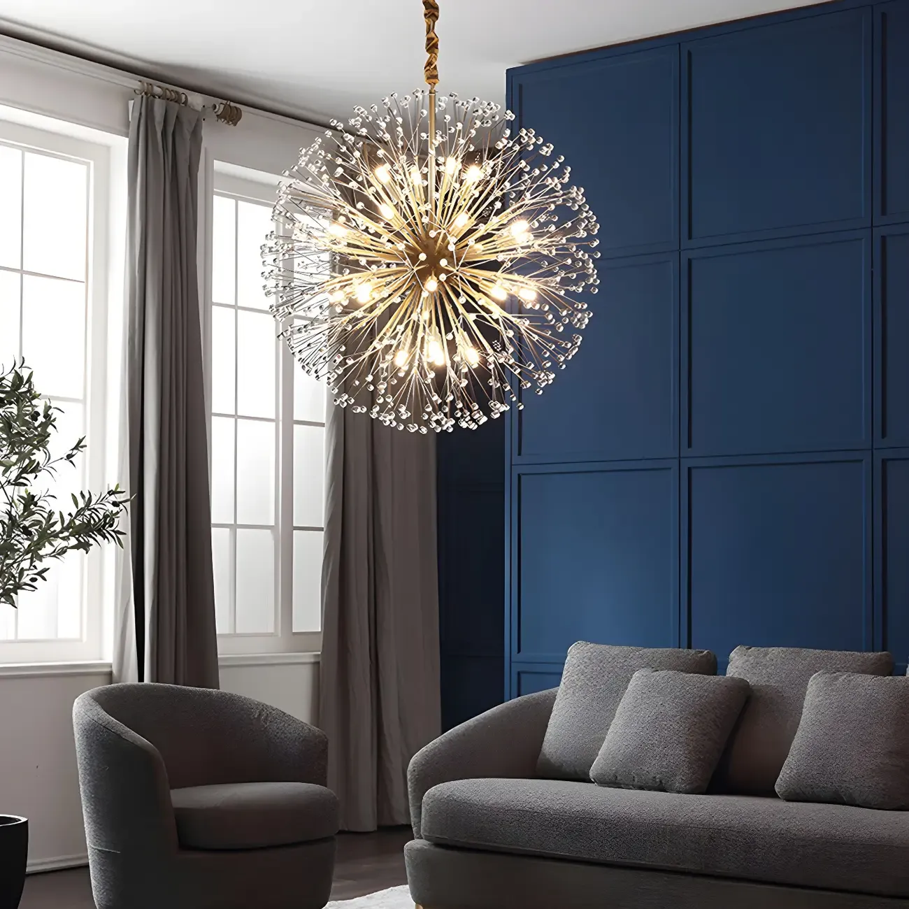 Modern Adjustable Gold Crystal Sputnik Starburst Chandelier