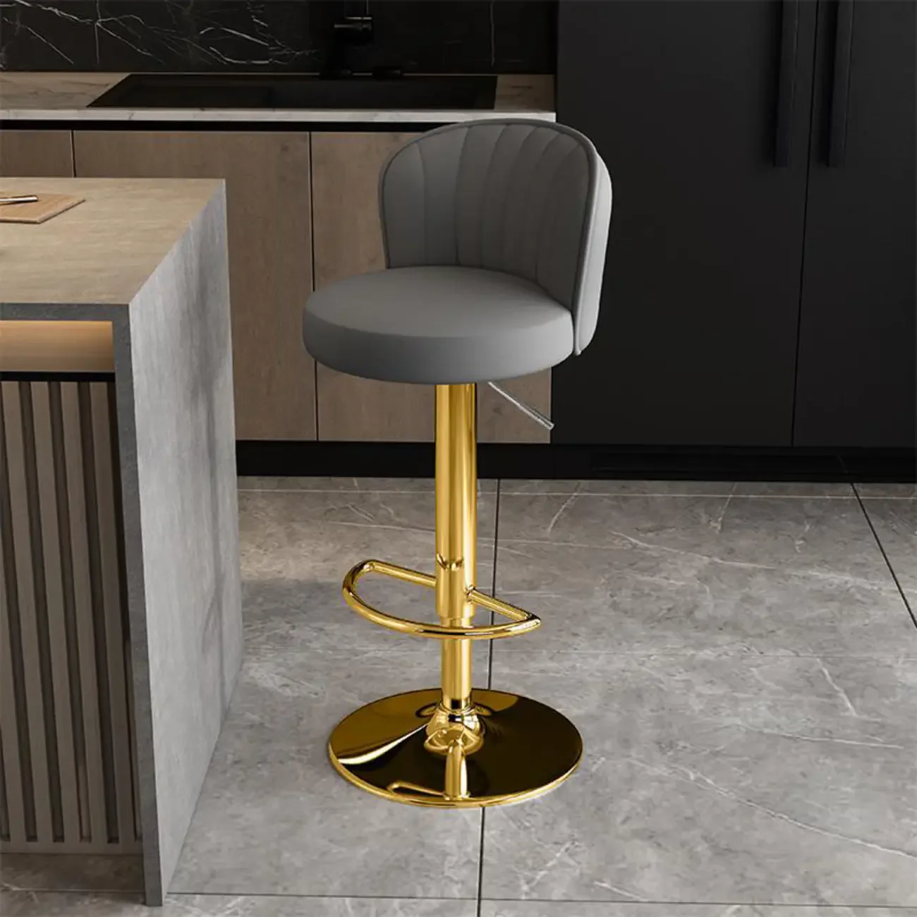 Modern Leather Adjustable Swivel Bar Stools with Back