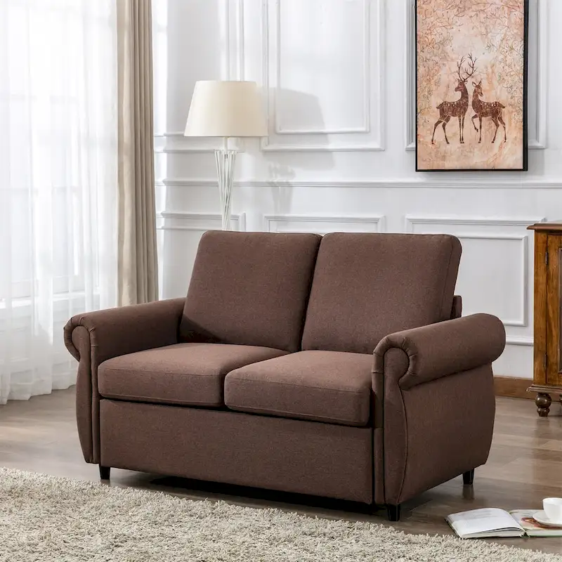 Merax Pull Out Sofa Bed Loveseat Sleeper with Twin Size Memory Mattress