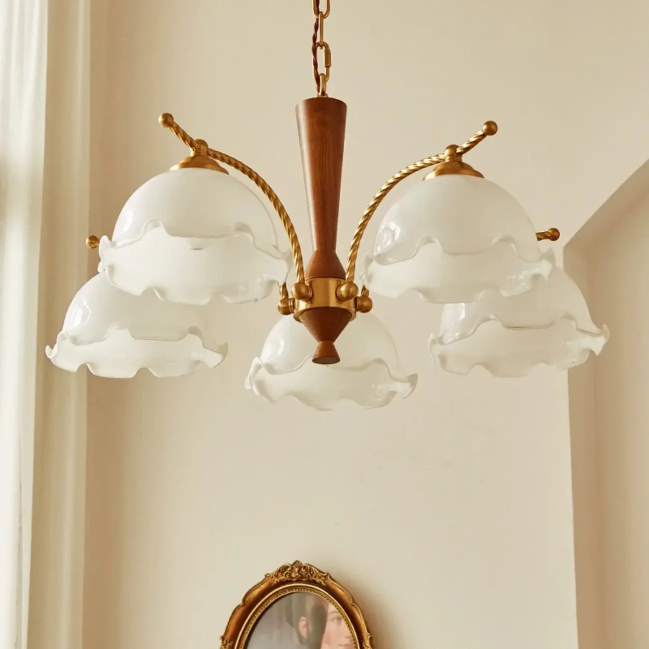 Modern White Dome Chandelier with Adjustable Length