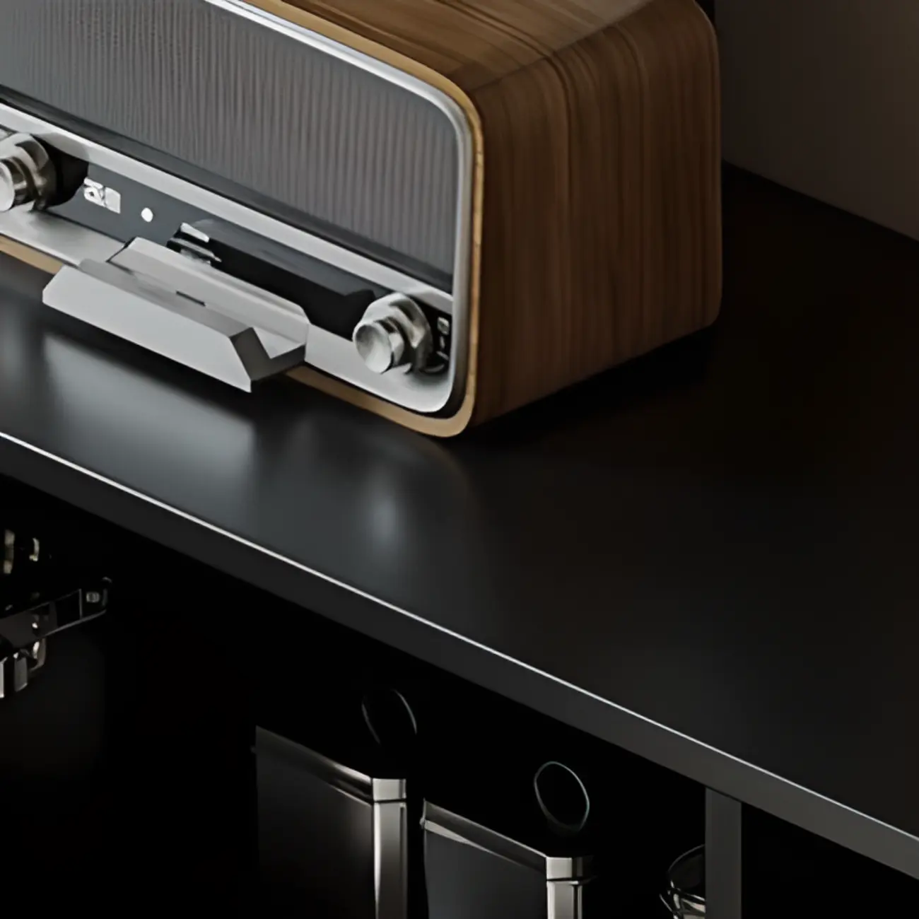 Modern Ink Wood Slab Buffet with Adjustable Shelving