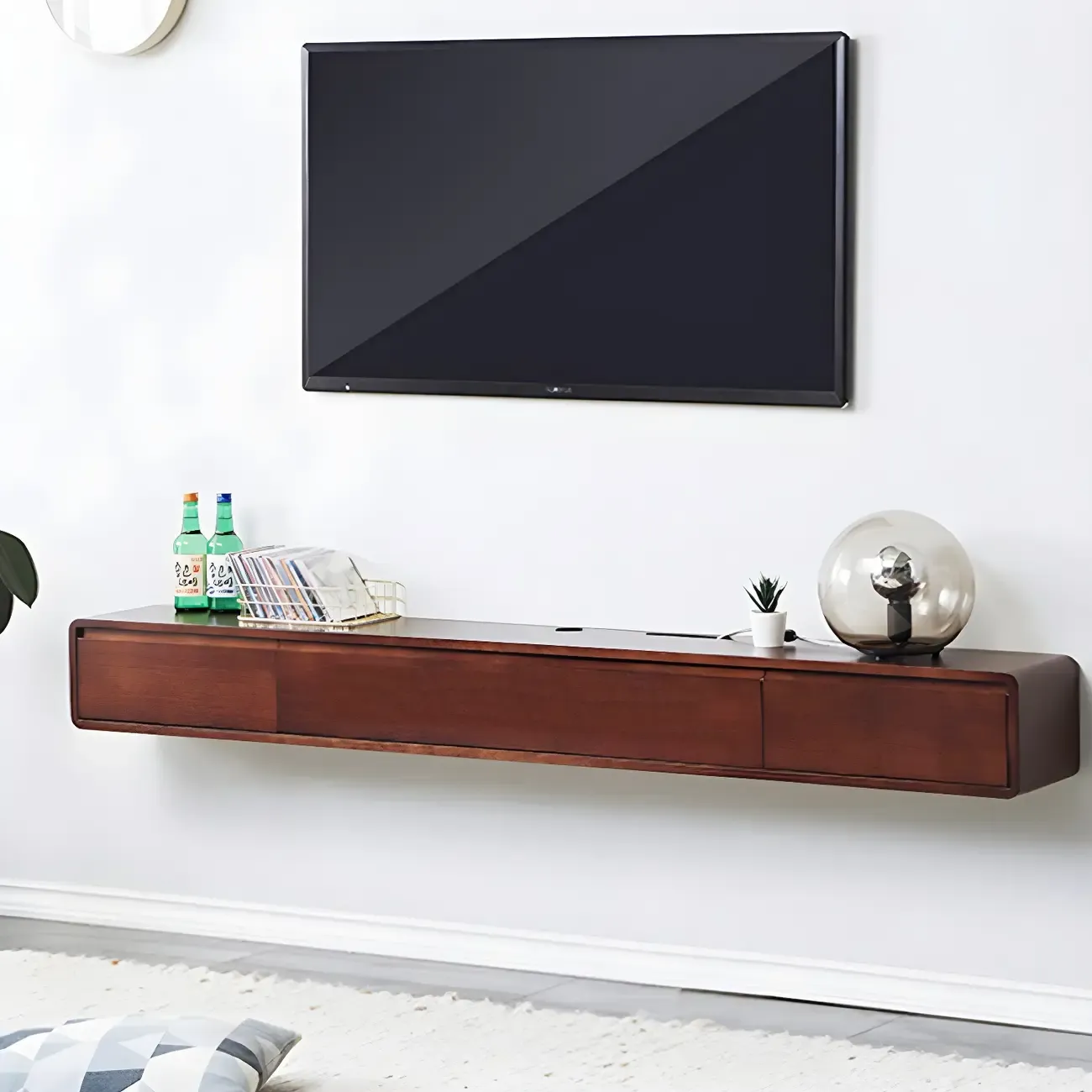 Rectangular Wall-Mounted Wood Drawers TV Stand White