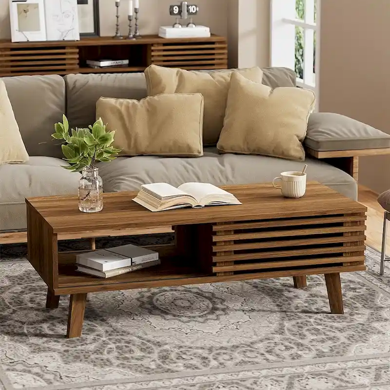 FURNIWAY Slatted Coffee Table