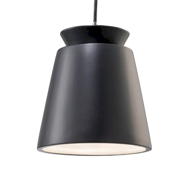Justice Design Group Radiance Polished Chrome Trapezoid Small Ceramic Pendant with Carbon Matte Black Shade