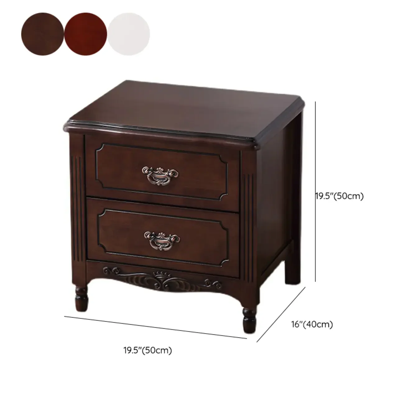 Classic Wood White Carved 2-Drawer Nightstand