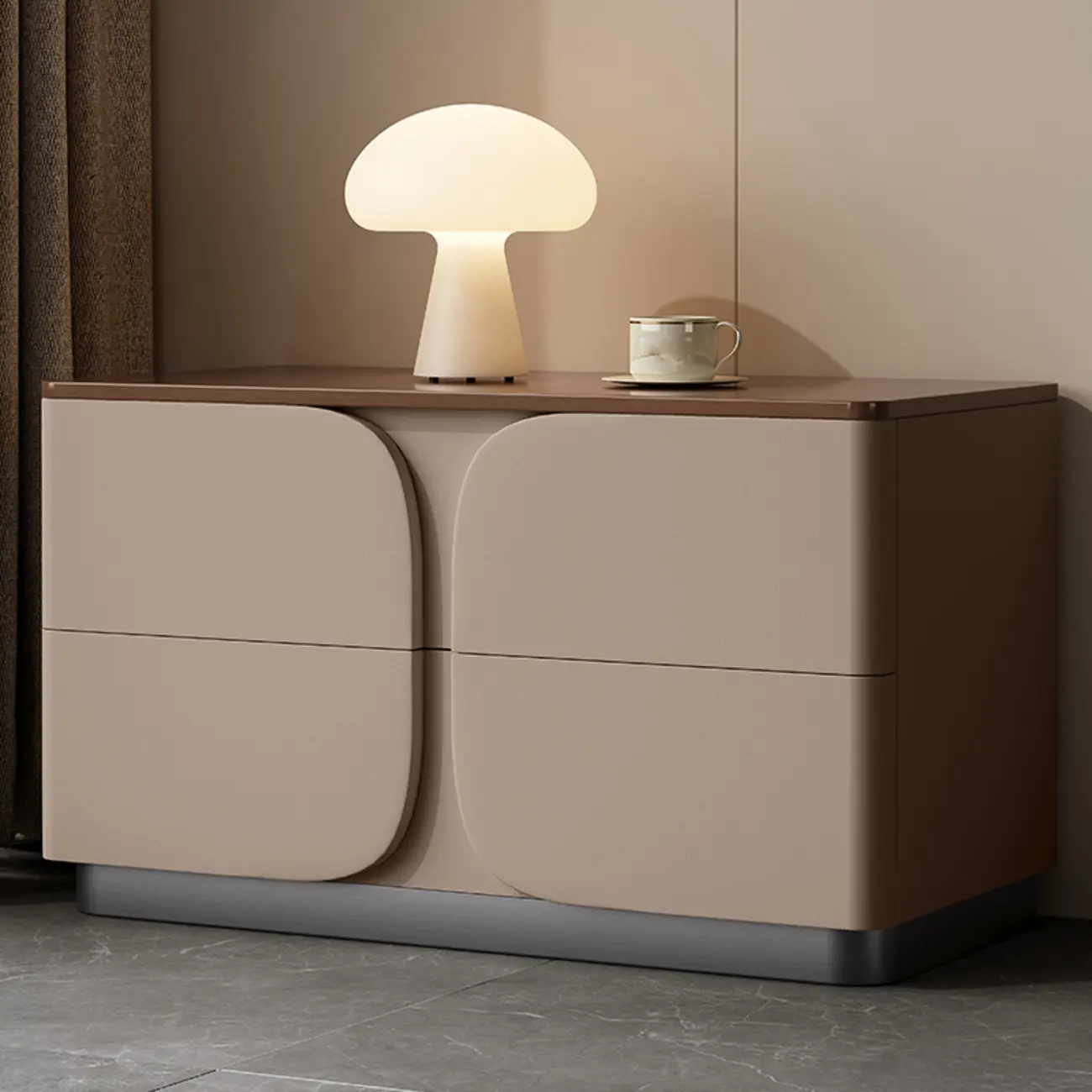 Modern Wooden Bedside Cabinet with Dual Drawers in Cream