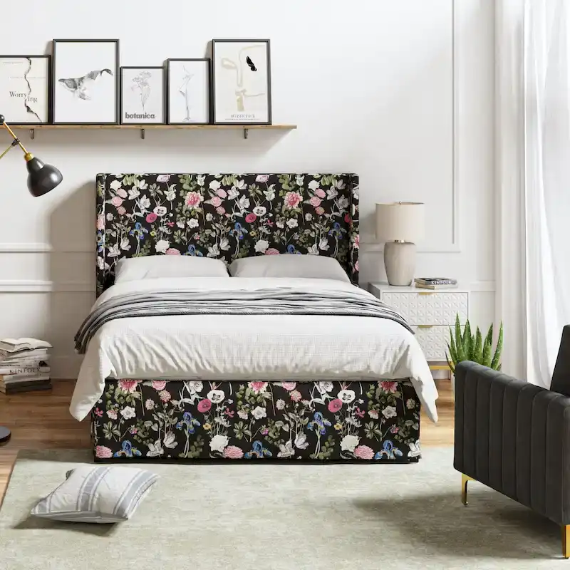 Louise Traditional Washable Slipcover Bed Upholstered Metal by HULALA HOME