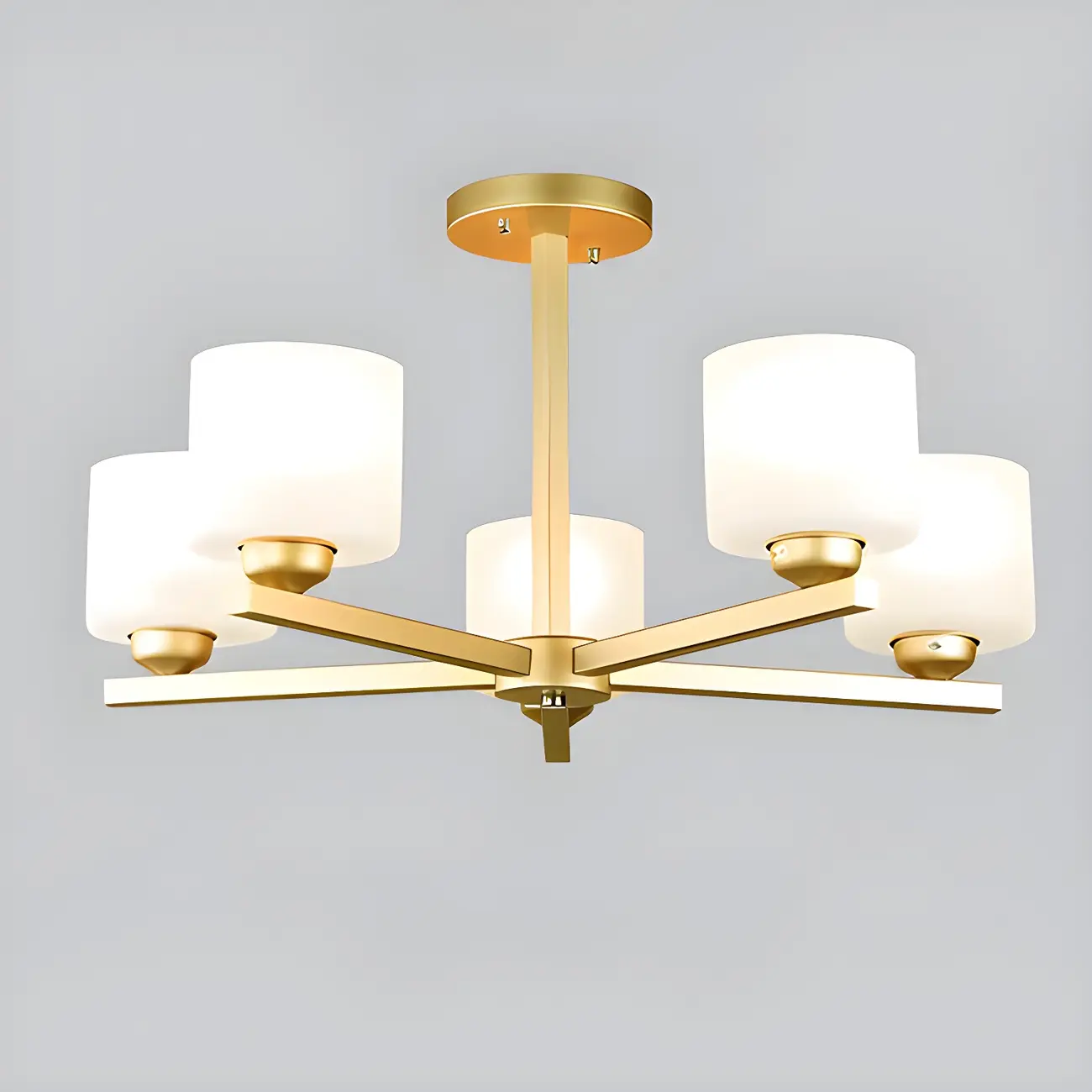 Modern Metal Cylinder Frosted Glass Semi Flush Ceiling Light