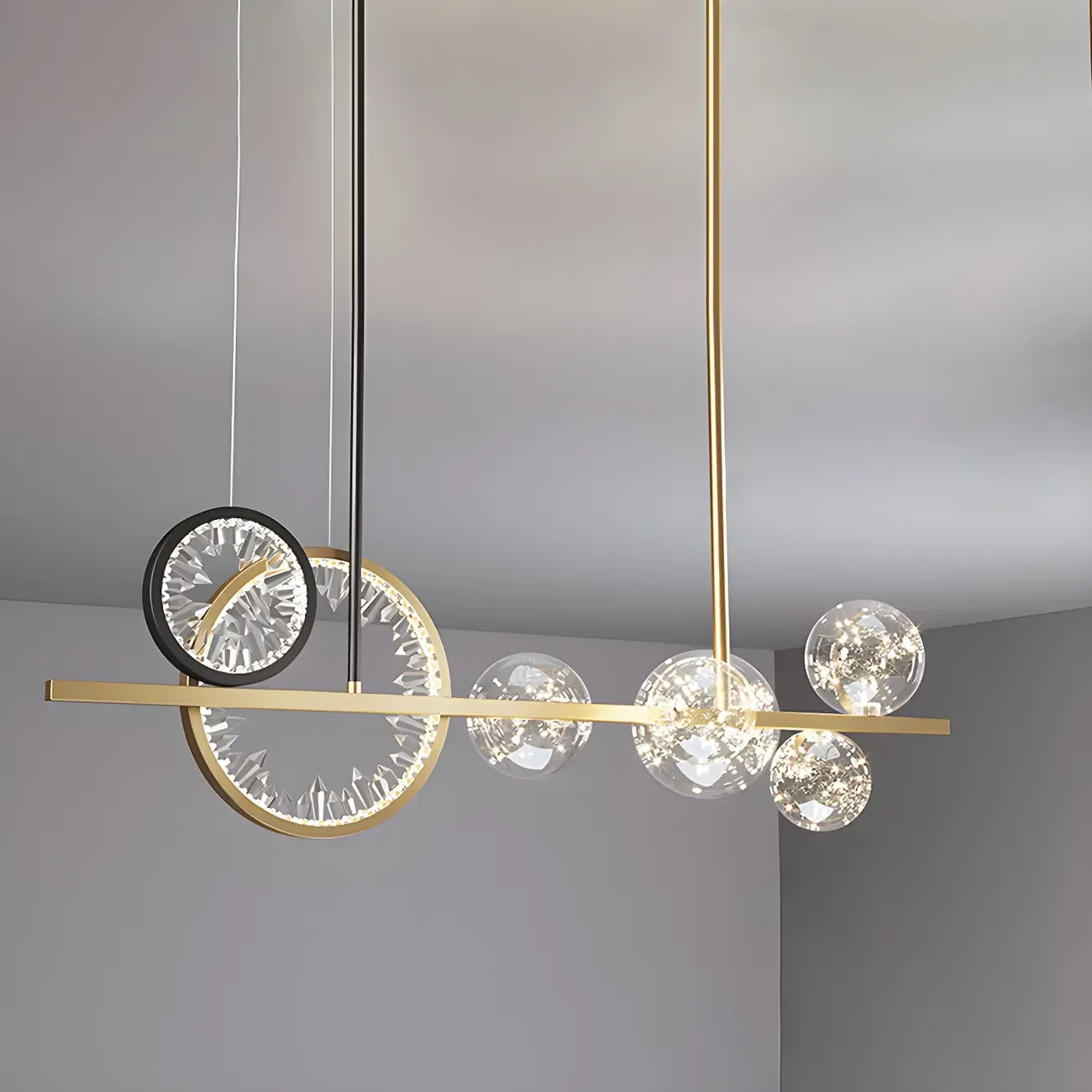 Geometric Gold Glass-Crystal Island Pendant Light
