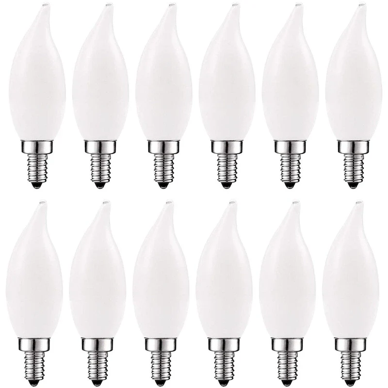 Luxrite 5W Frosted E12 LED Bulb 60W Equivalent, 2700K Warm White, 450 Lumens, Dimmable Candelabra LED Bulbs (12 Pack)