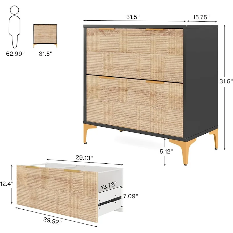 File Cabinet with 2 Drawers, Lateral Filing Cabinet with Adjustable Hanging Bar