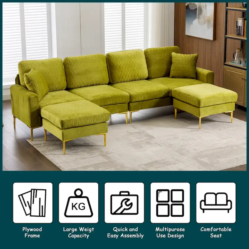 Velvet U-shaped modular detachable sectional sofa