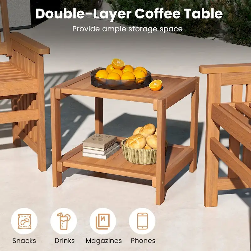 Gymax 3PCS Furniture Set w/ 1.5 Umbrella Hole Hardwood Table &