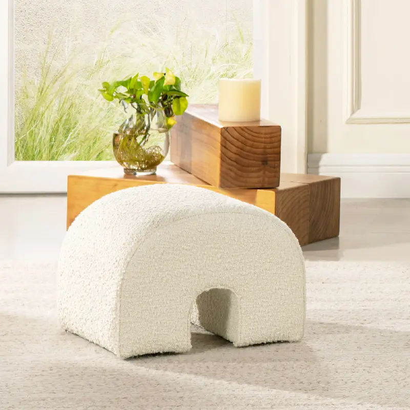 Bridge 16 Boucle Faux Sherpa Upholstered Arched Footstool Ottoman