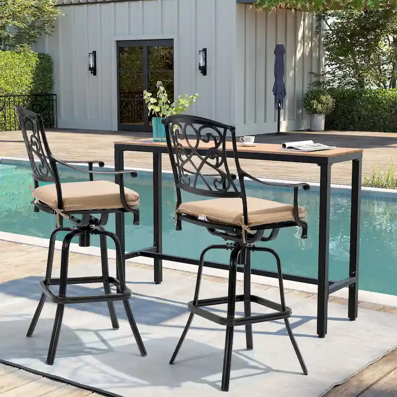Pellebant Patio Aluminum Swivel Bar Stool with Sunbrella Cushion