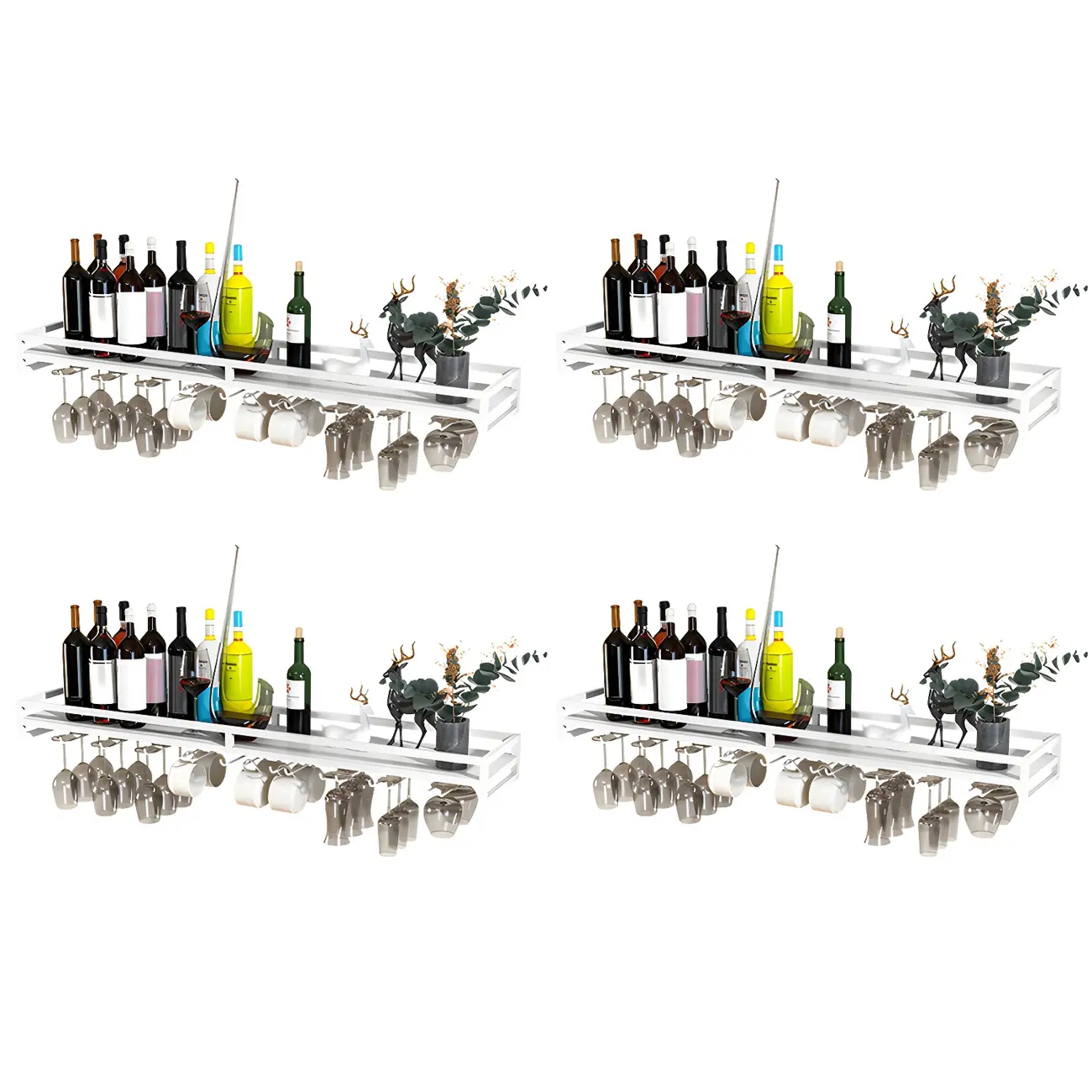 Floating Mount Metal Wine Glasses and Bottle Rack with Hook