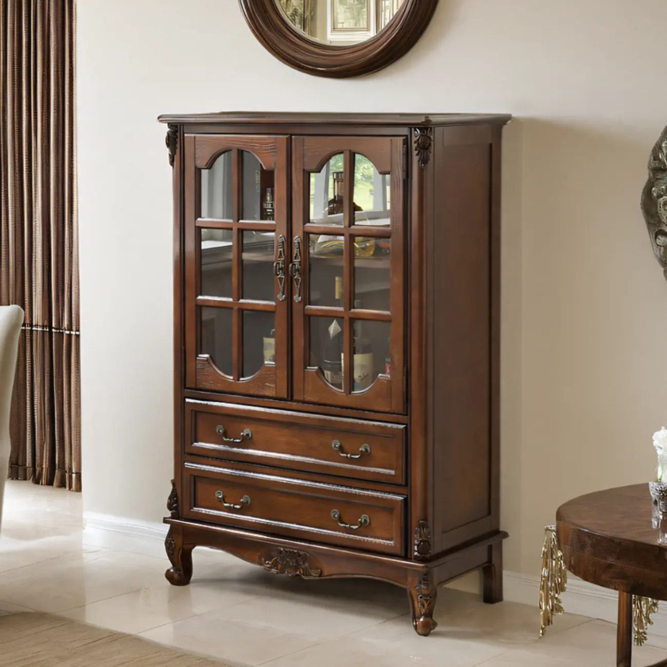 Traditional 34 Wood Wine Bar Cabinet with Drawers