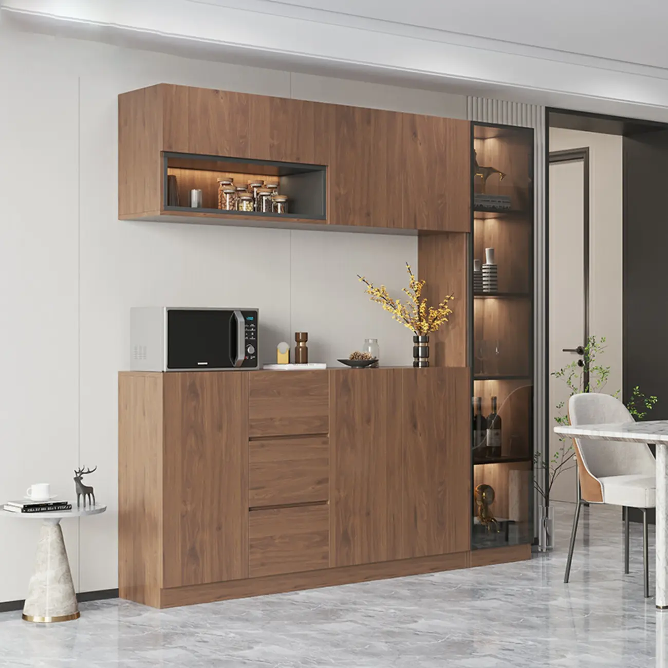 Modern Wooden Sideboard with Drawers & Shelves & Cabinets
