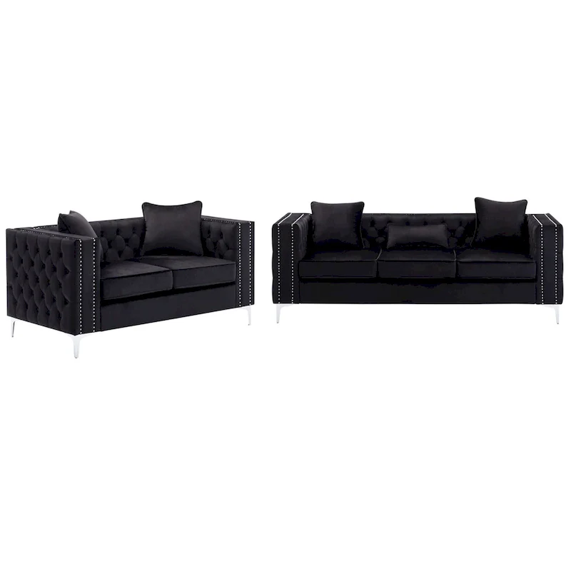 Velvet Fabric Sofa Loveseat Living Room Set