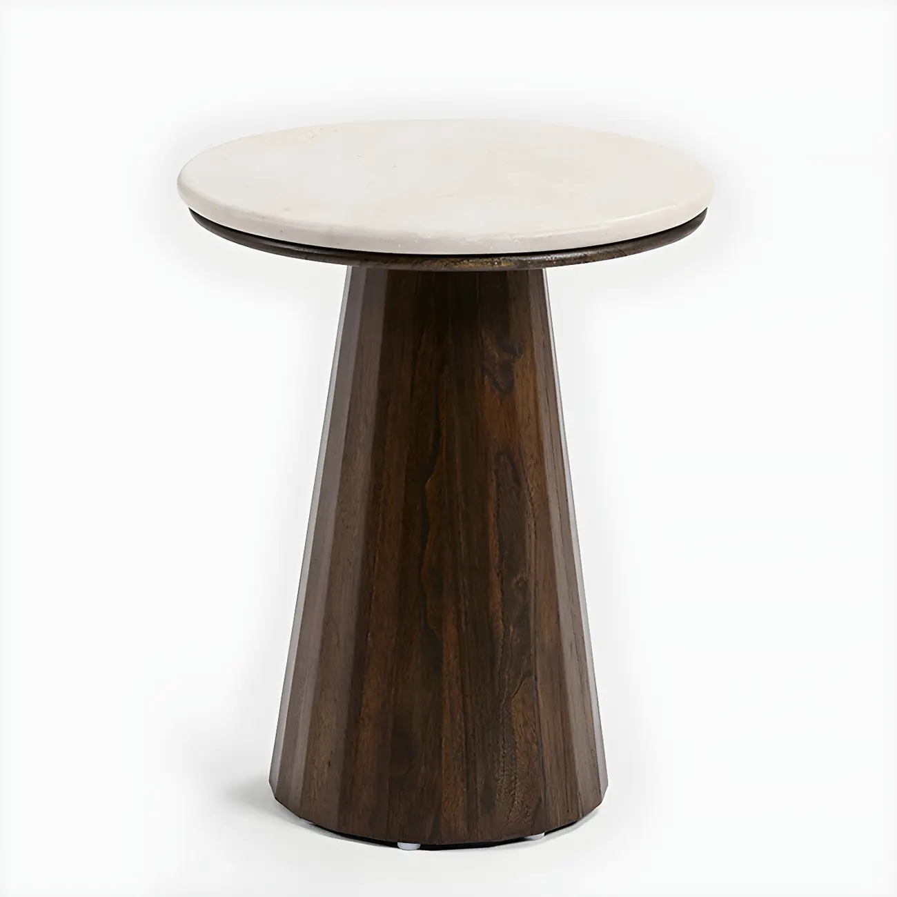 Minimalist Brown Stone-Top Wood Round Coffee Table