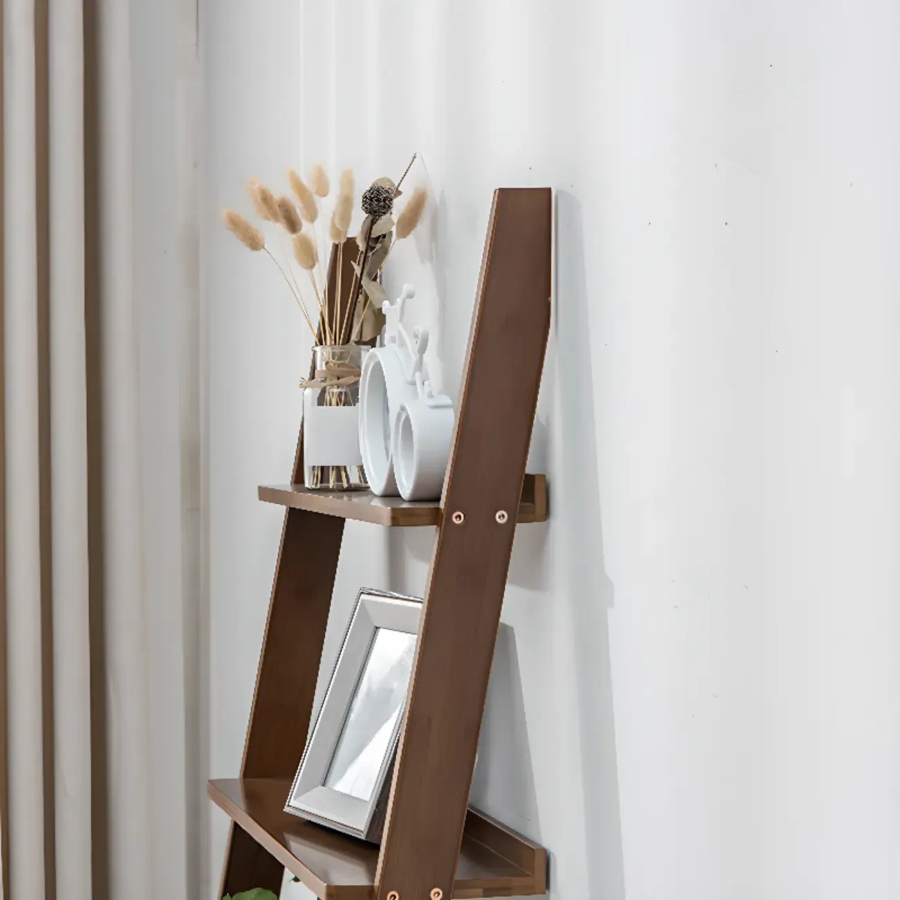 Bamboo Open 4 Shelves Adjustable Ladder Bookcase