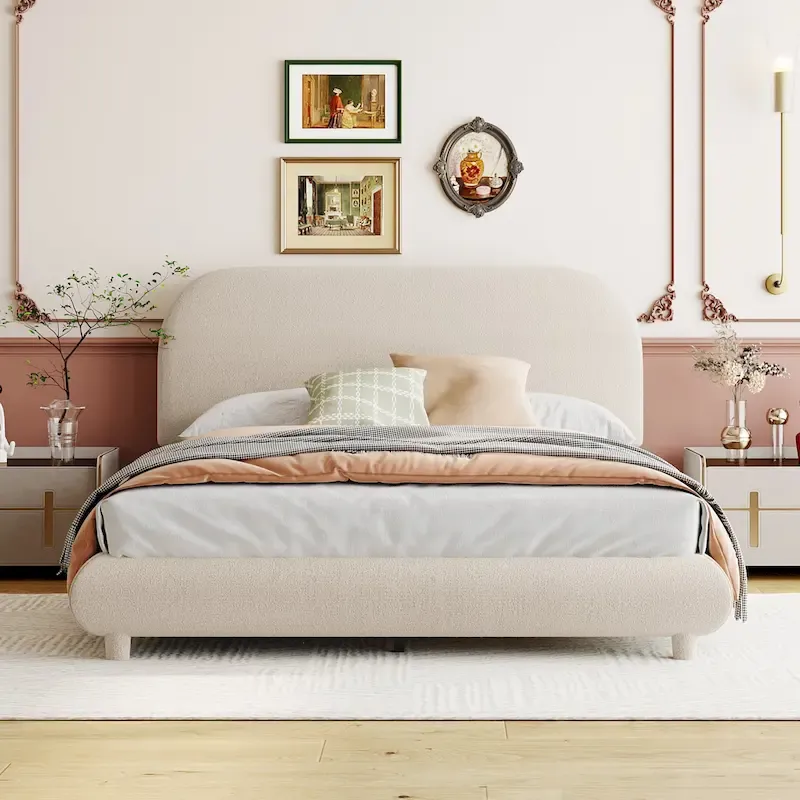 Full Size Upholstered Platform Bed with Thick Fabric