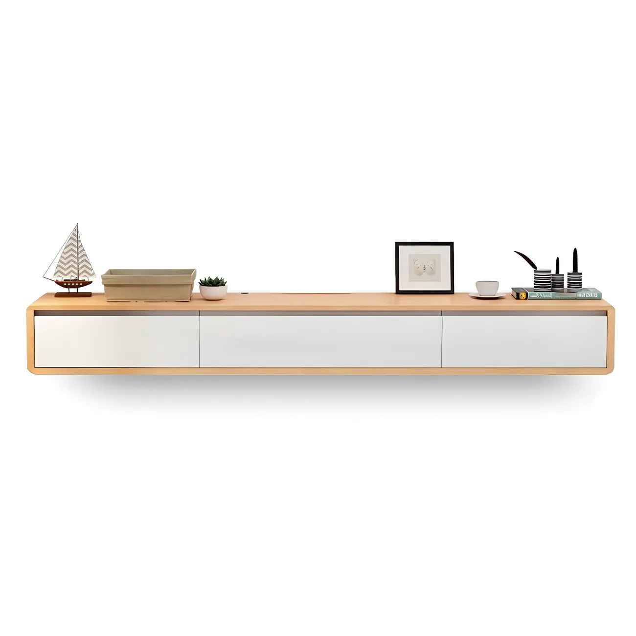 Rectangular Wall-Mounted Wood Drawers TV Stand White