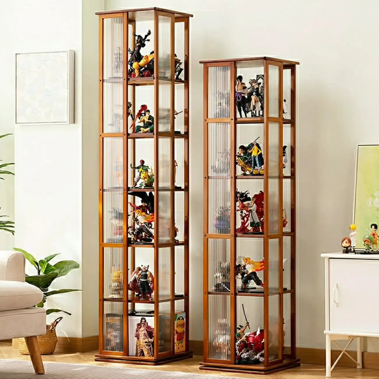 Modern Black Bamboo Tall Narrow Glass Open Display Cabinet
