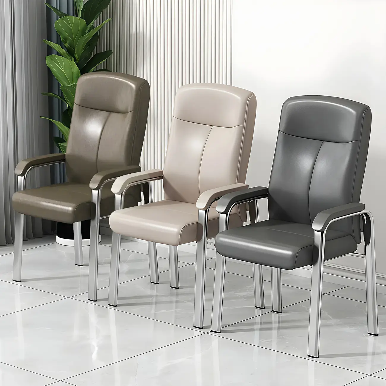 HomeyFad Modern Leather Metal 4-Leg Office Chair with Arms