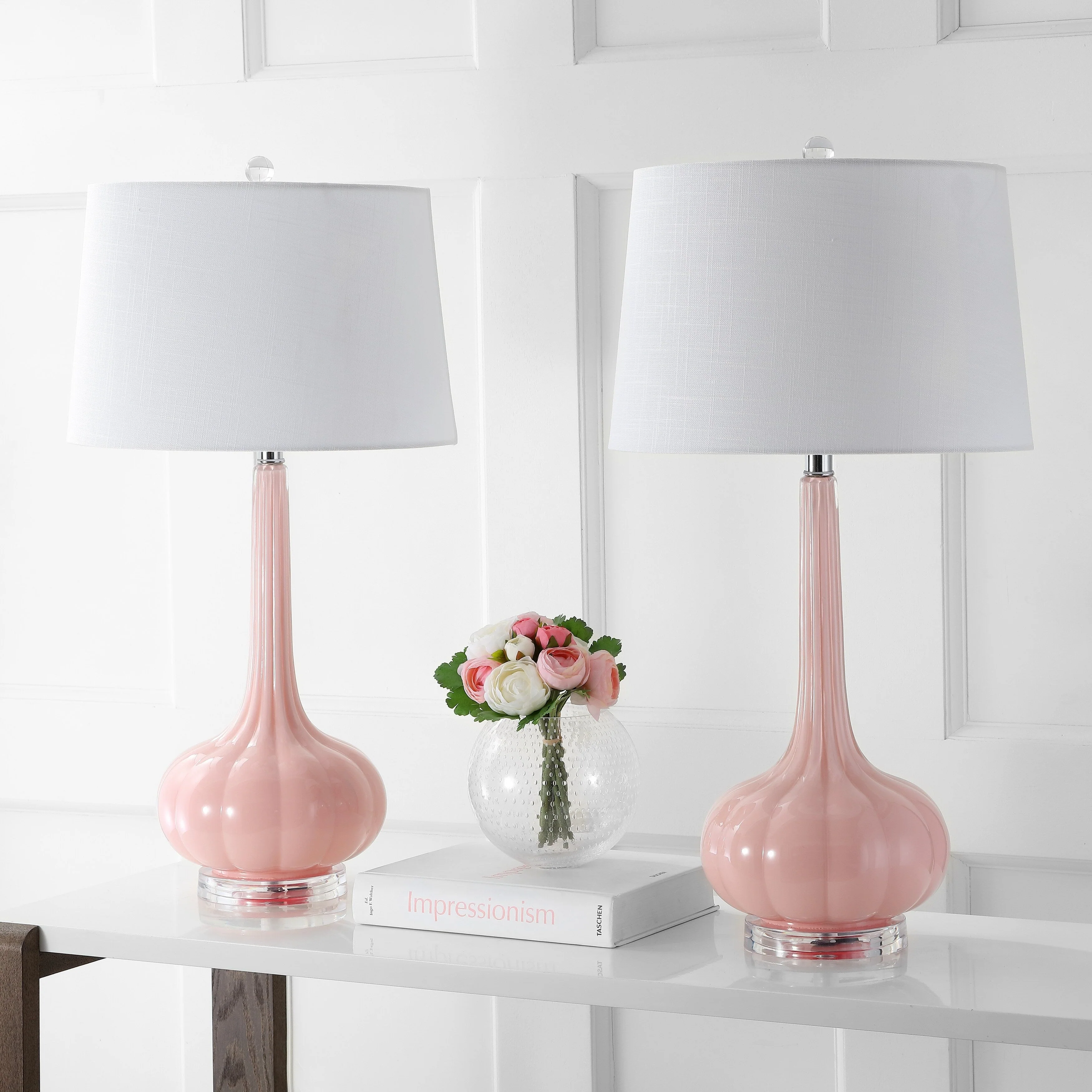 Diamante 28.5 Glass Teardrop LED Table Lamp, Pink (Set of 2) by JONATHAN Y