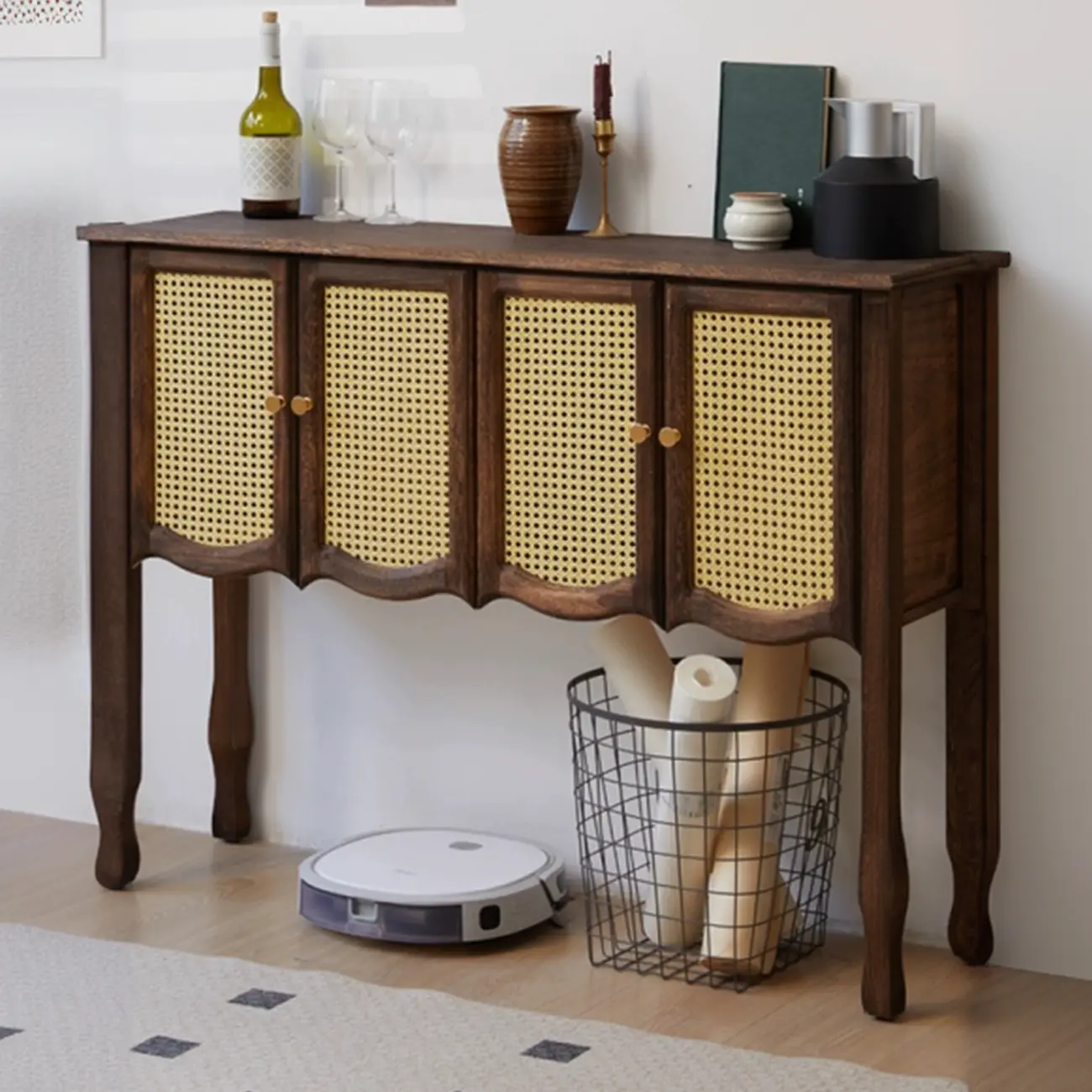 Traditional Brown Wooden Console Table with Drawers
