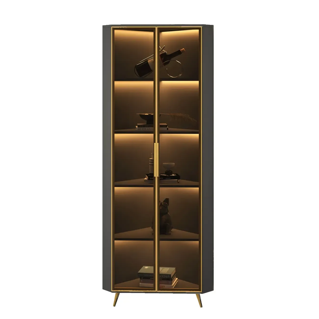 Modern Glam White-Gold Wood Glass Display Cabinet