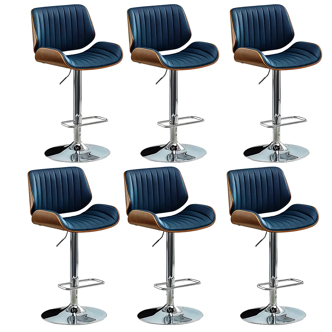 Elegant Wood Leather Red Swivel Adjustable Bar Stool