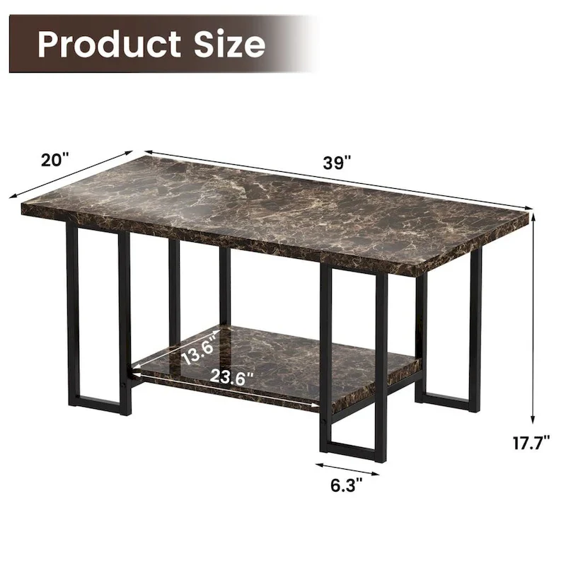 Mieres 39 Wide 2-Tier Faux Marble Top Coffee Table with Steel Frame
