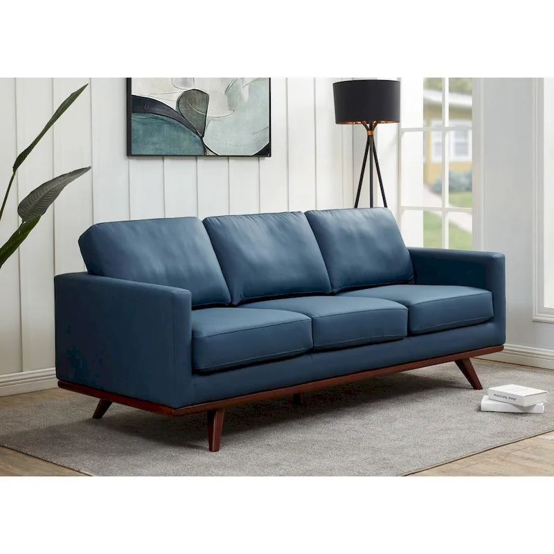 Chester Leather 3-Seater Sofa with Birch Wood Base Modern Living Room Couch with Removable Cushions - 83