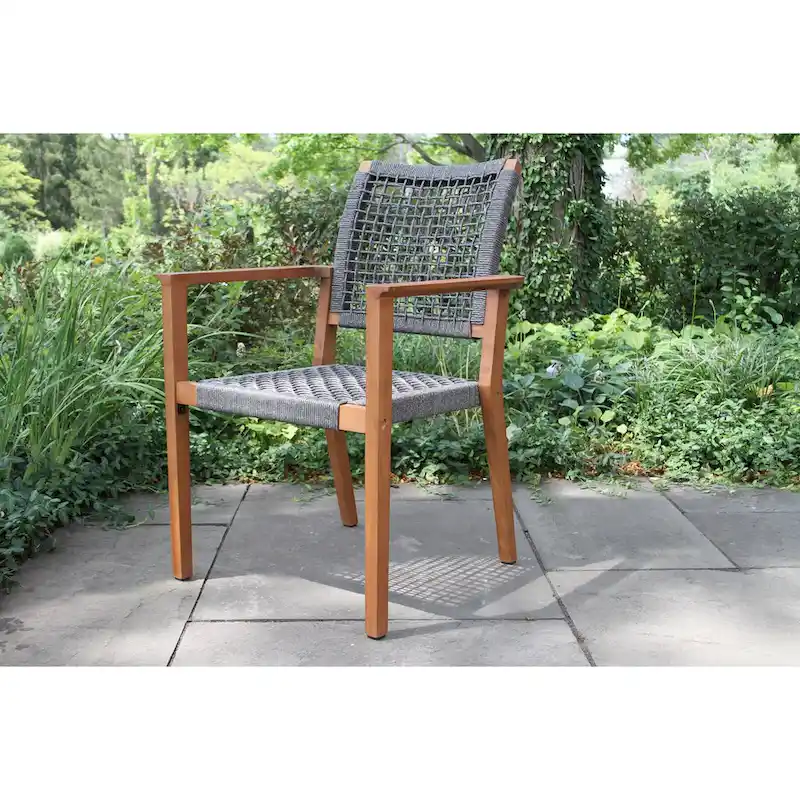 Eilaf 7-Piece Eucalyptus Dining Set With Stacking Rope Dining Chairs