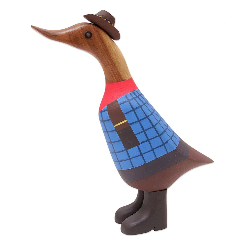 Novica Handmade Wrangler Duck Wood Sculpture