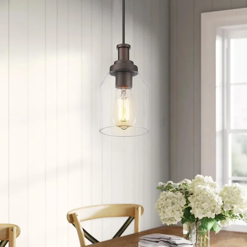 Pendant Light, Modern Hanging Pendant Lighting with Clear Glass Shade, Oil Rubbed Bronze Finish