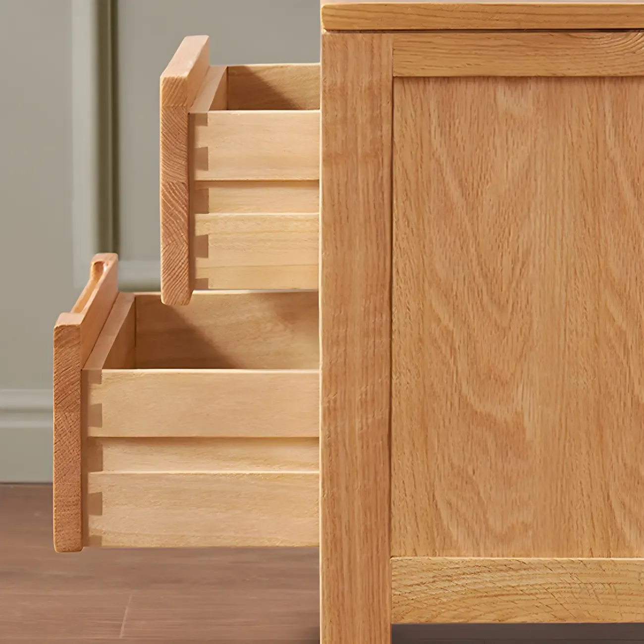 Rectangular Natural Wood 2 Drawer Bedside Nightstand