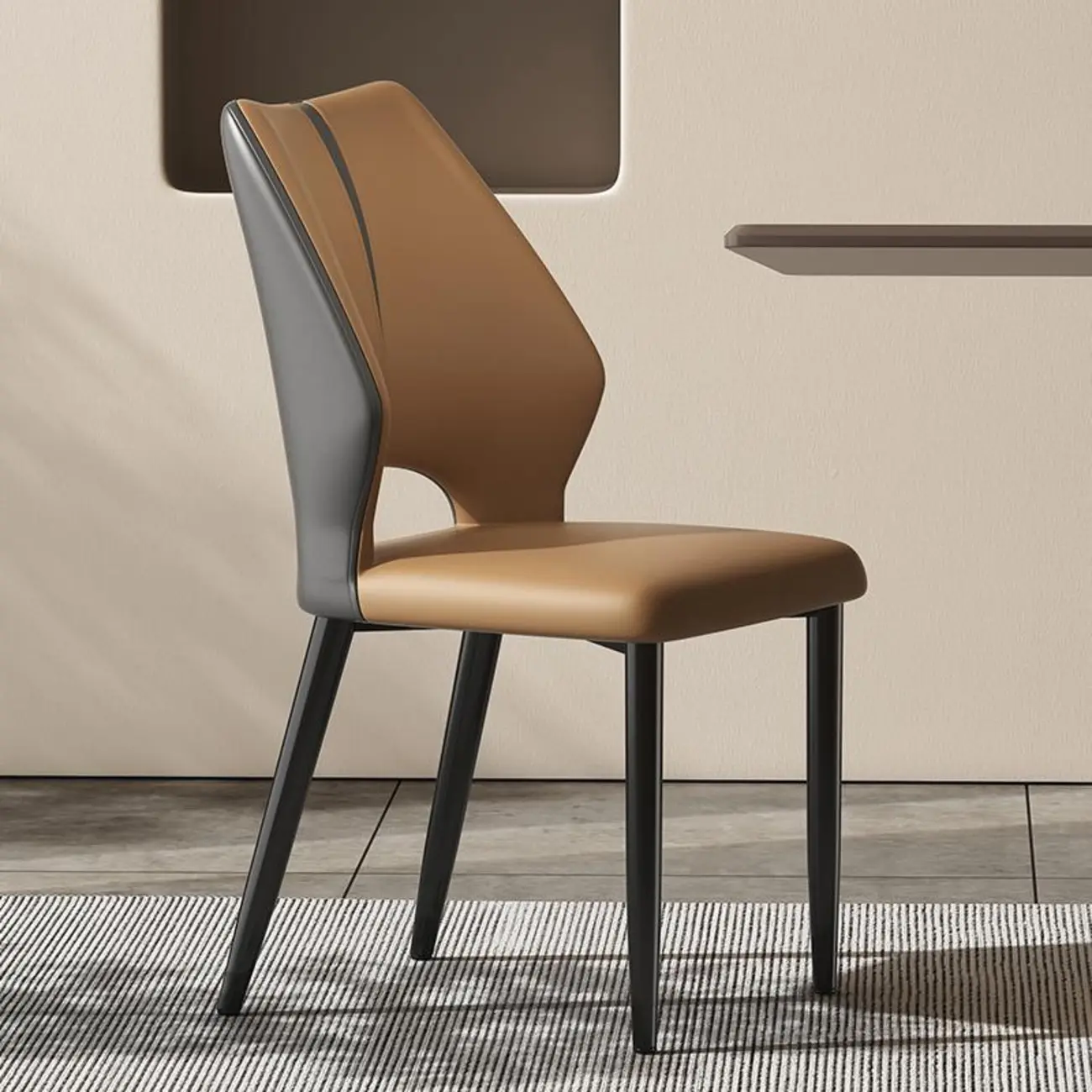 Curved Back Faux Leather Brown Side Dining Chair