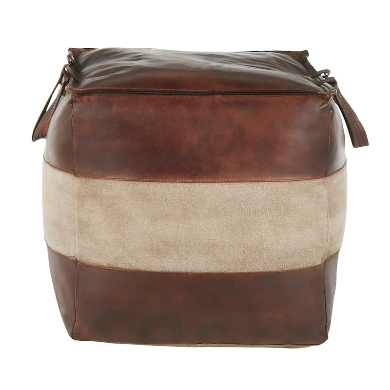 Carbon Loft Najah Industrial Pouf Ottoman in Leather and Canvas