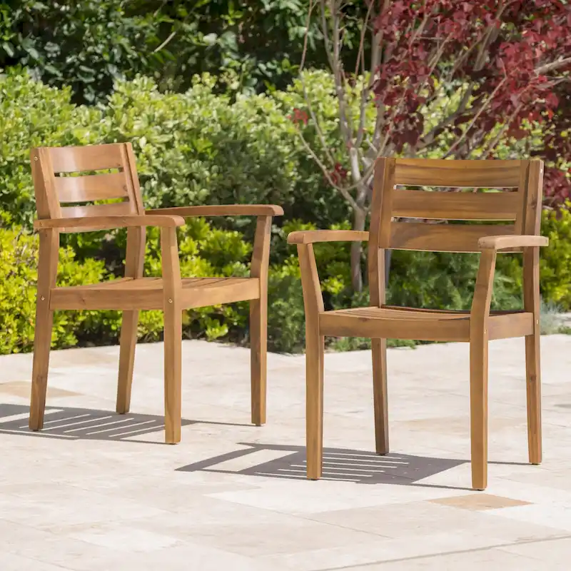 Acacia Wood Patio Dining Chairs Set of 2