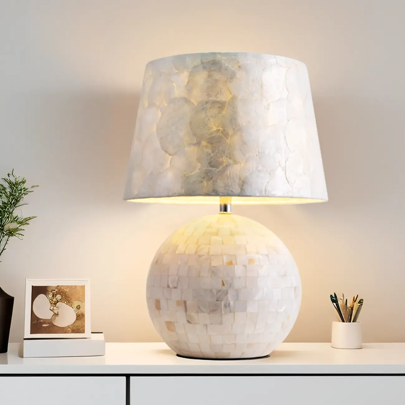 Modern Shell Table Lamp with Geometric Shade