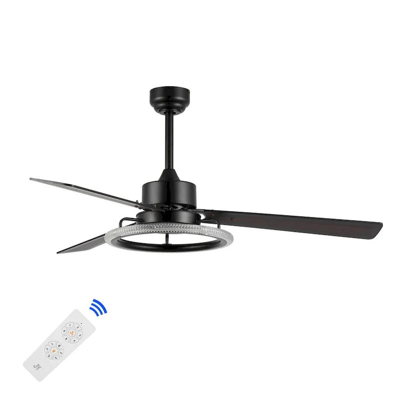 Bruno 52  1-Light Modern Industrial Iron/Acrylic/Wood Remote-Controlled 6-Speed Integrated LED Ceiling Fan, by JONATHAN Y