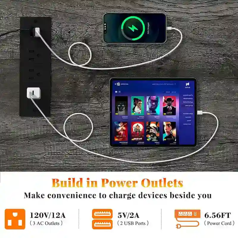 Folding Kitchen Island with Cabinet, Counter Table with Charge Station