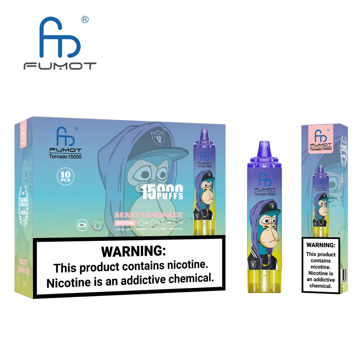 Fumot Tornado 15000 Berry Lemonade – 10er-Displaybox mit Einweg-Vape und Einzelpackung